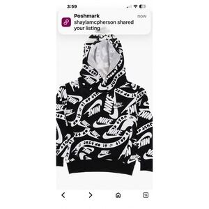 Nike Boys Sportswear Pullover Hoodie Black/White Graphic Logo